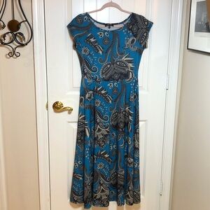LBisse Blue Dress with Tan and Black Paisley Pattern